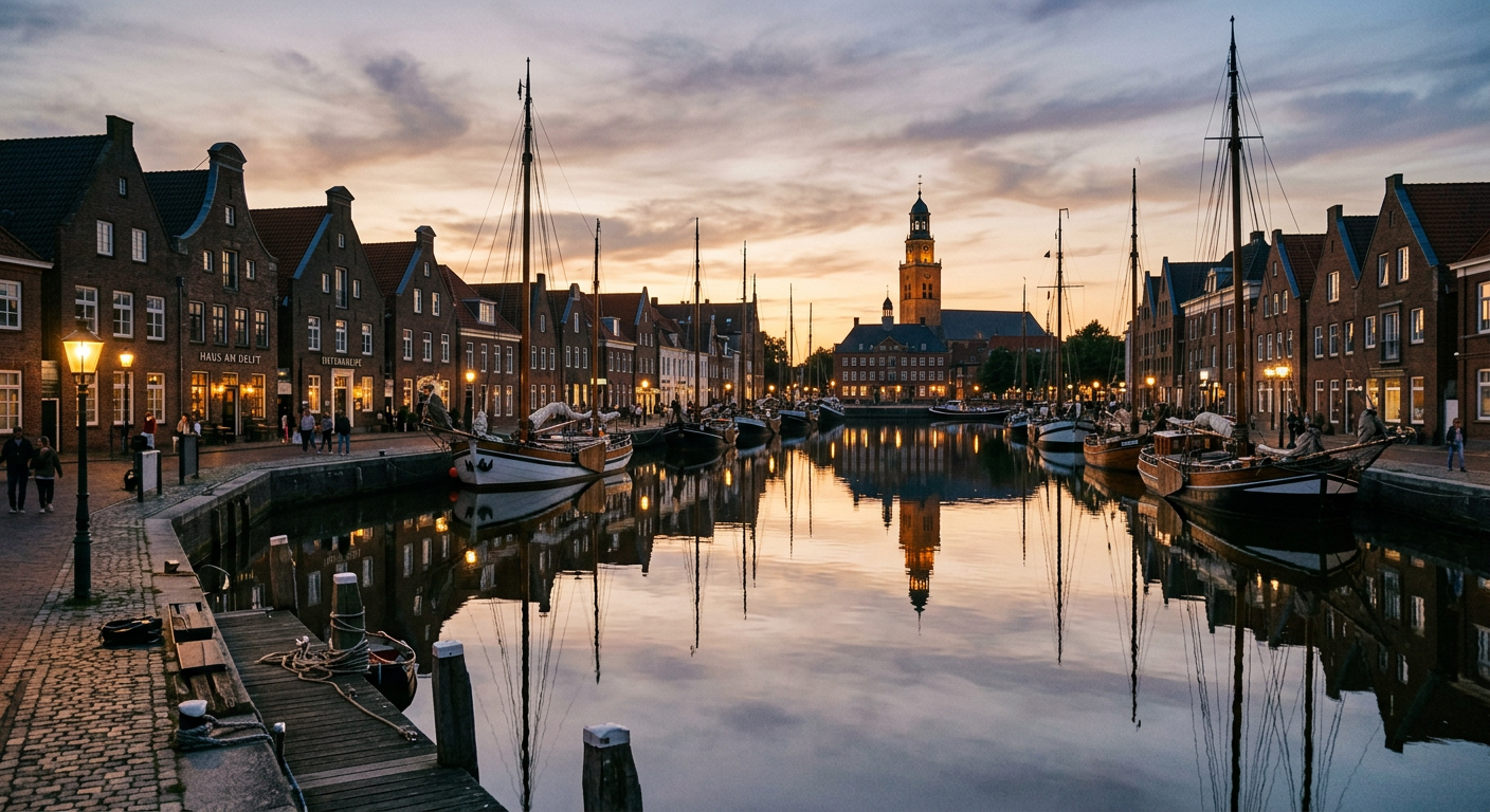 Der Ratsdelft in Emden in der Dämmerung